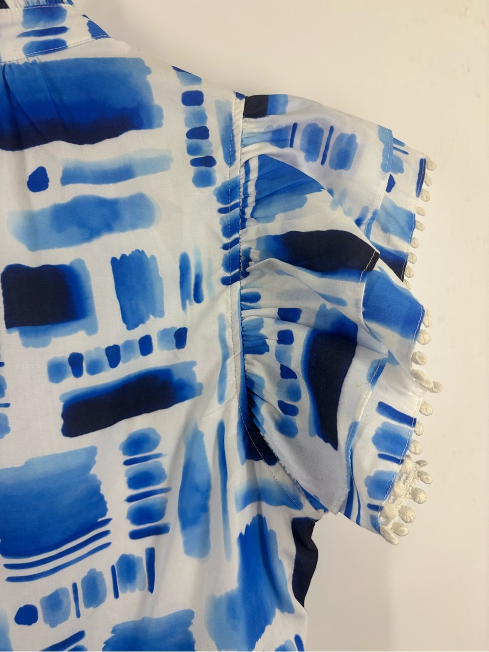 THML V-Neck Abstract Watercolor Tiered Nap Dress Blue White L - Picture 6 of 6